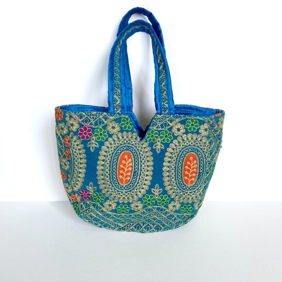 Handmade Embroidered Colorful Metallic Rajasthani Bag - Picture 2 of 8